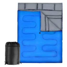 Traveling Camping Portable Durable Person Waterproof Sleeping Bag W/ 2 Pillows (Color: Blue)